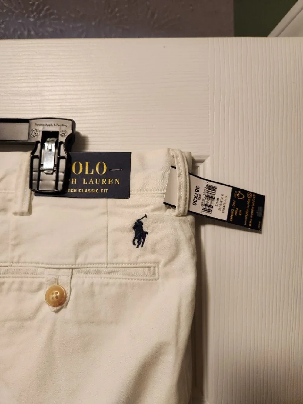 polo Ralph Lauren men's new white flat front 97%cotton casual pants size: 38T/36